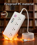 Slick WiFi Smart Power Strip With Eight Plug And Play Outlets Delivering Solid Surge Protection Alongside Pd 20W USB C Fast Charging That Plays Nice With Alexa Or Google For Hassle Free Home Setup on fireproof surface, showing four AC outlets and USB ports.