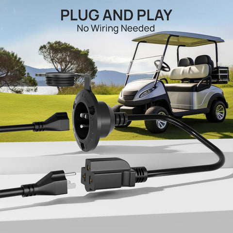 15 Amp 125V Shore Power Inlet With Weatherproof Outlet Receptacle Box And 16 Inch Outdoor Extension Cord for golf carts