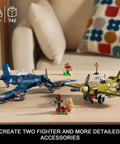 Brick Compatible WW2 Fighter Plane Building Kit Set featuring F4U Corsair and Spitfire with accessories on a table.