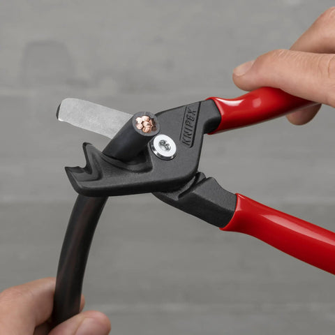 StepCut XL Cable Shears 9 Inch, High Leverage Joint cutting copper cable, dual cutting areas, long handles, heavy-duty electrician tool