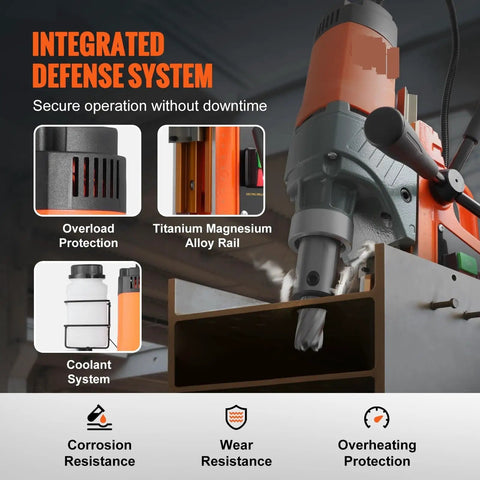 Integrated defense system features of Heavy Duty Boss Grade Magnetic Drill 1450W Variable Speed Portable Electric Core Chucker.