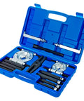 Open case of 14 Piece Bearing Separator Puller Set 2 Inch And 3 Inch Heavy Duty 5 Ton Bearing Puller Kit with tools displayed