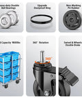 Top Shelf Heavy Duty Swivel Caster Wheel Set Of Four With Three Inch Polyethylene Tires And Three Eighths Threaded Stem Brakes Built Tough For Workshop Cart Heavy Load Carrying Smooth Free Roll Black features heavy-duty double ball bearings, upgraded dustproof ring, non-marking PU rubber wheel, and double brake.