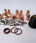 27Pc Plasma Cutter Tip Kit For IPT-60/PT-60 And IPT-40/PT40 Hafnium-Copper Electrodes And Copper Nozzles displayed on white background