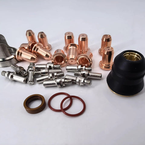 27Pc Plasma Cutter Tip Kit For IPT-60/PT-60 And IPT-40/PT40 Hafnium-Copper Electrodes And Copper Nozzles displayed on white background