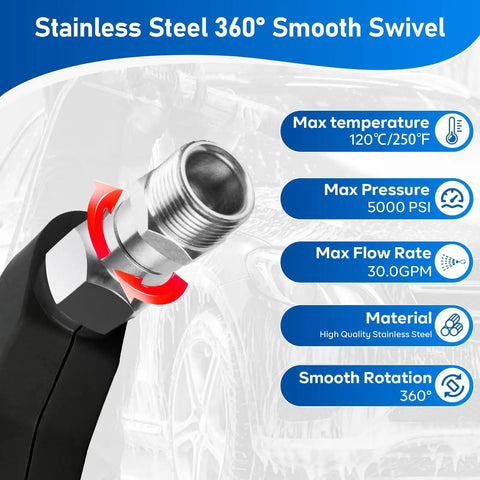 360 Degree Swivel Pressure Washer Fittings M22 14mm Thread 5000 PSI Universal Connectors For Hassle Free Hose Maneuvering And No Kinks Two Pack Ideal For Home And Professional Cleaning Tasks, stainless steel swivel connector