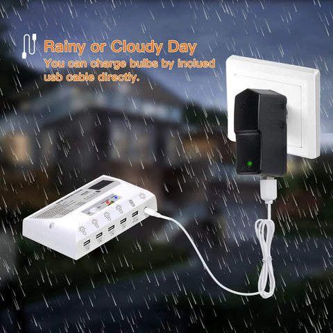 Off Grid Solar Pendant Lights With 12W Panel Four LED Bulbs And 6000mAh Battery For Phone Charging Indoor Outdoor Home Yard Camping Shed Barn Emergency Power Backup With USB DC Outlets
