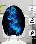 Novelty Elongated Resin Toilet Seat for Bathroom with blue fluid artwork, easy install hinges, elongated design.