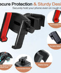 Rotatable Universal Golf Cart Phone Holder with full rubber pad, secure lock, red accents, compatible with various golf carts