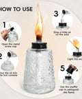 Three Pack Glass Tabletop Torches For Outdoor Vibes With Citronella Oil Fuel Canisters Wicks And Caps Refillable Glass Lanterns