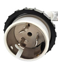 Close-up of 4 prong Ss2-50 locking plug for Rock Solid Heavy Duty Marine Shore Power Extension Cord, 50 Amp 100 Foot.