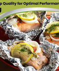 Salmon with lemon and herbs wrapped in Pro Grade Aluminum Foil Sheets 12x10.75 Pop Up Box Dispenser Heavy Duty Ultra Durable Food Wrap