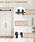 Slick 36 By 84 Inch Bi Fold Sliding Barn Door With Top Shelf Hardware Kit And Smooth Glide Track, showing high-quality rollers and handle.