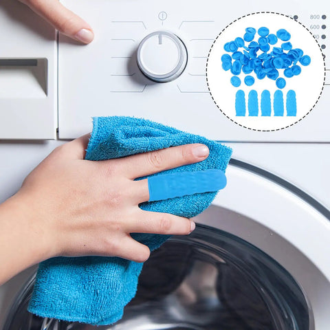 Built Tough And Wicked Comfy Blue Nitrile Finger Sleeves Protective Covers For Electronic Cleanroom And Wound Care Reusable Anti Static Industrial Safety Gloves 100 Piece Pack Smooth Finish, hand using sleeve on laundry.