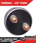 Longacre 45760 battery disconnect switch with panel, black round body, two 3/8 in copper studs