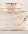 20" Low Profile Flush Mount Ceiling Fan with Remote, Vintage White Floral Caged Ceiling Fan Light showing intricate metal design.