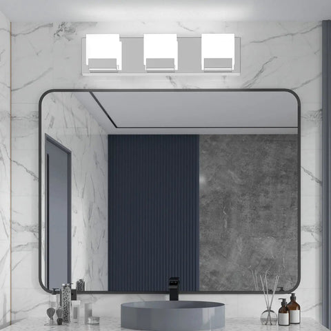 Slick Five Light Dimmable Modern Bathroom Vanity Light Fixture With Color Temperature 3000K 4500K 6000K, 33 Inch Length in bathroom.