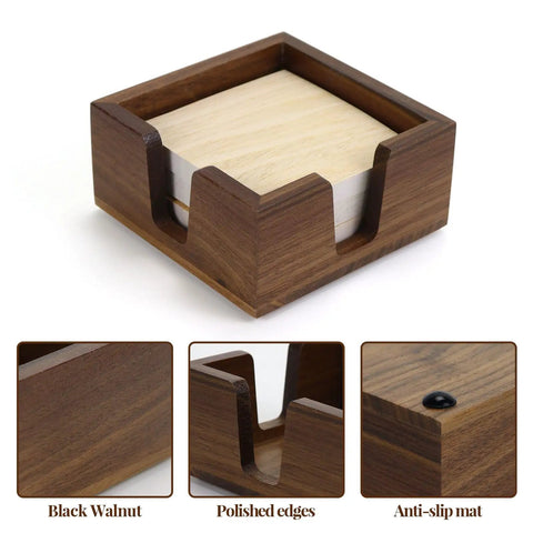 Walnut Wood Sticky Note Holder And Tape Dispenser, Rhombic Pen Holder Desk Organizer Set for school and home office, note holder view