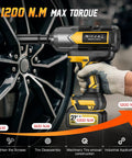 Badass Cordless Impact Wrench Cracks 1200 Nm Legit Torque 1/2 Inch with glove grip for tire disassembly and industrial tasks.