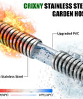 Cutaway view of a Stainless Steel Garden Hose 50 Ft Heavy Duty With 10 Function Nozzle No Kink Metal Water Hose showing 304 stainless steel and PVC layers.