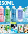Four 250ml bottles of pH Calibration Kit With 4 Bottle Buffers 4.00 7.00 10.01, 250ml Bottles, Electrode Storage Tank in lab.