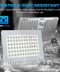 LED Flood Light Outdoor Security Light 40000 Lumens Beast Bright Slim Design IP67 Waterproof, water splashing on light