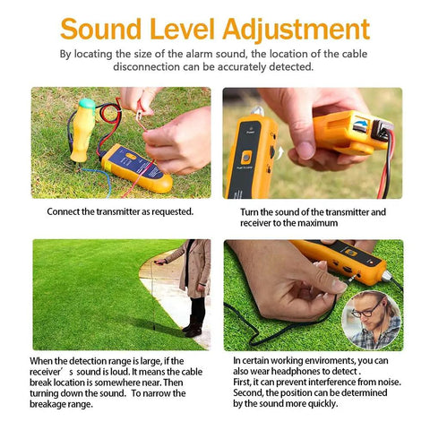 Guide to sound level adjustment for Underground Cable Locator With Earphone For Buried Wires, Wire Tracer, and Cable Tester.