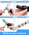 Pro Rivet Gun Adapter Kit for Cordless Drills showing four jaw heads and handle grip usage steps in image collage.