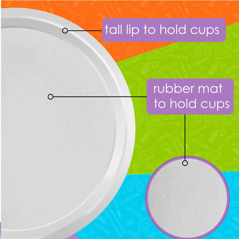 Close-up of Rotating Art Supply Organizer With Six Colorful Cups showing tall lip and rubber mat details.