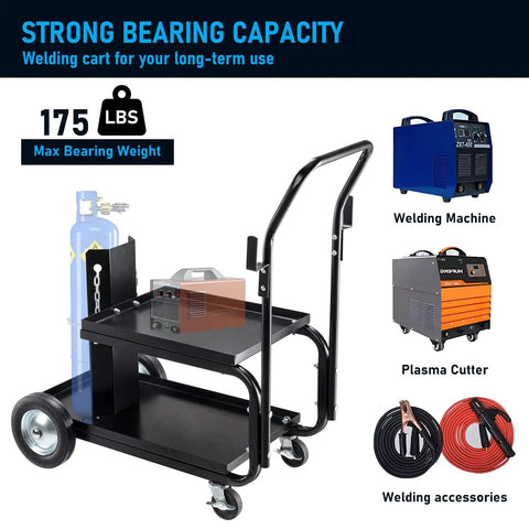 MIG TIG ARC Welder Cart With Upgraded Handle, Heavy Duty Portable Welding Station On Galvanized Casters, 175 Lb Capacity