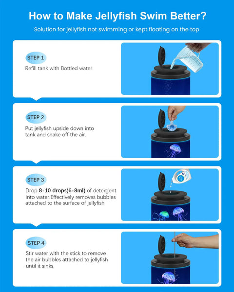 Instructions for enhancing jellyfish swim in Jellyfish Lamp Bluetooth Speaker With White Noise And 7 Color Changing Lights