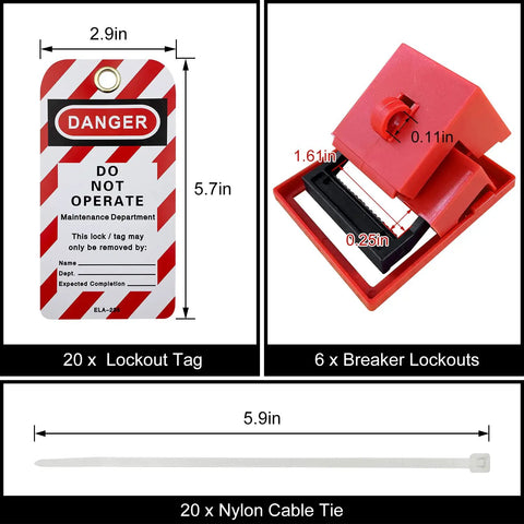 Universal 480/600V Circuit Breaker Lockout Devices Set With LOTO Tags, Heavy Duty Single Pole Clamp Lockout, OSHA Compliant.