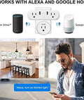 Ditch That Clunky Power Strip With This Absolute Game Changer Smart Outlet Featuring Four Plugs And Three USB Ports For Frictionless App Control Of Lamps Fans And Electronics, showcasing compatibility with Alexa and Google Home.