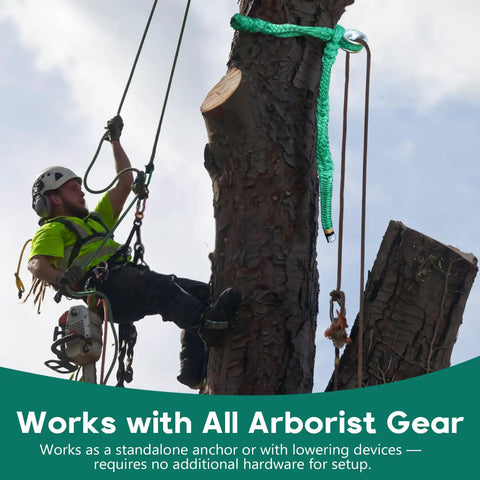 Arborist using a Three Quarter Inch Rigging Ring Sling Rope, 6 Ft Arborist Rope With Aluminum Ring, 14,600 Lbs MBS Friction Saver in tree rigging.