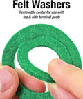 Green felt washer for Color Coded Battery Terminal Kit For Cars And Trucks With Positive And Negative Clamps, Easy Install.