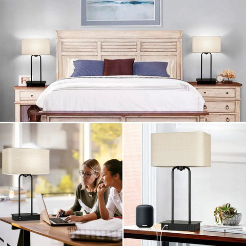 20 Inch High 3 Way Dimmable Touch Lamp Set Of 2 With USB Ports And AC Outlet Modern Reading Desk And Bedside Nightstand Lamps