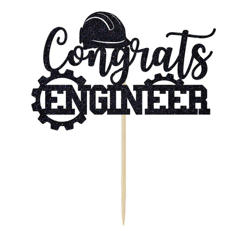 Congrats Engineer Cake Topper For Graduation Party Decor Future Engineer Theme Class Of 2026 Black Glitter Topper