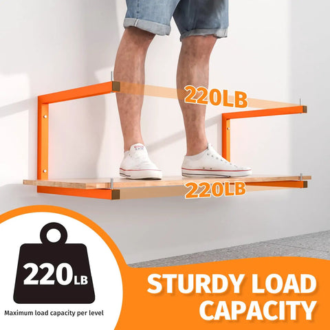 Heavy Duty 6 Tier Wall Mount Lumber Storage Rack Badass Steel Wood Rack Handles 220 Lbs Per Shelf showing sturdy load capacity.