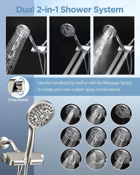 Filtered Shower Head With Handheld Combo, Dual 2-In-1 Spa System with spray modes and 3-way diverter detail