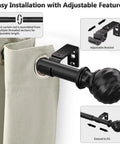 Heavy Duty Curtain Rod For Sliding Glass Door Adjustable 34 To 93 Inches 1 Inch Diameter Matte Black Finials No Sag Up To 30 Lbs Ideal Window Treatment For Bedroom Living Room Indoor Outdoor Use shown with adjustable bracket and installation guide