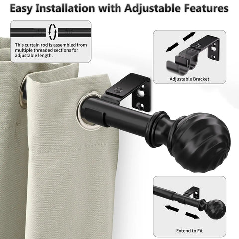 Heavy Duty Curtain Rod For Sliding Glass Door Adjustable 34 To 93 Inches 1 Inch Diameter Matte Black Finials No Sag Up To 30 Lbs Ideal Window Treatment For Bedroom Living Room Indoor Outdoor Use shown with adjustable bracket and installation guide