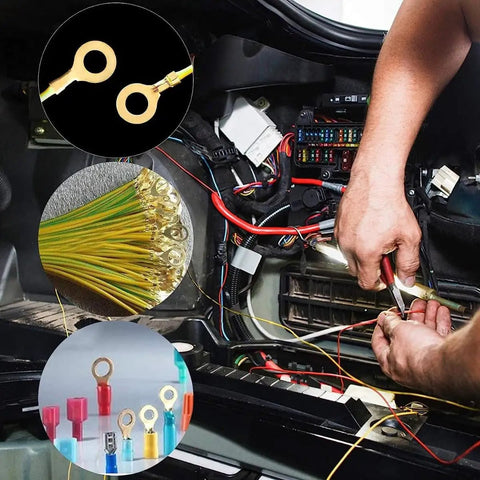 Top Shelf Heavy Duty Non Insulated Ring Terminals Solid Brass O Style Wire Connectors Pro Pack M3 M4 M5 M6 M8 M10, installing in vehicle.