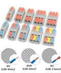Multi In Out Wire Connector Terminal Block For Fast Tool Free Splicing Of Solid Stranded Copper Cables In Junction Boxes With Flame Retardant Pa66 Housing And Tin Plated Contacts Supporting Up to 32 Amps Perfect For Lighting Projects, wire sizes BV/BVR/RV