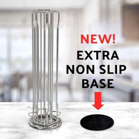 Rotating Nespresso Capsule Carousel With 360 Degree Rotation Holds 50 OriginalLine Pods Plus Extra Storage Chrome Finish Coffee Rack With Non-Slip Base