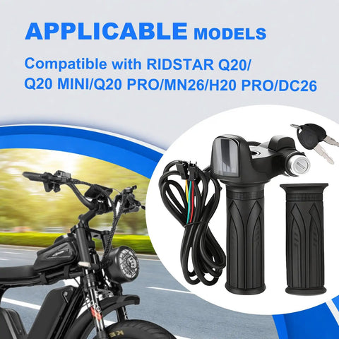 Ebike Full Twist Throttle Plug And Play 3 Pin For Ridstar Q20 48V With LCD Display And Key Lock Easy Install Throttle Grips For Ebike Motorcycle Scooter Ride Safe And Smooth Power