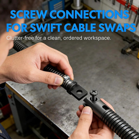 Ten Piece Drain Snake Drill Attachment And Heavy Duty Auger Cutter Kit with screw connections for easy cable swaps.