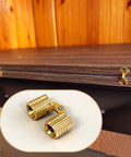 8mm Sleek Dope Hidden Brass Barrel Hinges Set With 180 Degree Opening For Jewelry Boxes And Small Wooden Boxes Concealed Rust Resistant Solid Brass Hardware Includes Installation Screws For DIY Box Projects shown with a close-up of two brass hinges and installed on a wooden box