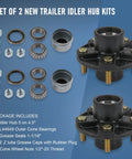 Trailer Idler Hub Kit Set For 5 On 4.5 Inch Axles 2000 Lb Capacity 1-1/16 Inch Straight Spindle Includes Outer Cone Bearings