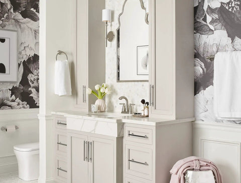 Bathroom with Spot Resist Brushed Nickel Two Handle Centerset Bathroom Sink Faucet With Drain Assembly, elegant decor