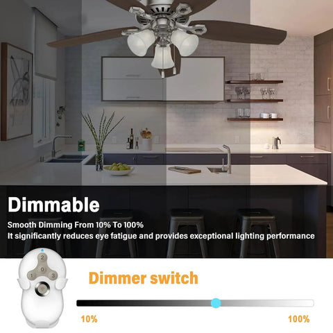 Ceiling Fan Remote Control Kit With Wall Mount Bracket, 3 Speed And Light Dimmer, RF Wireless Replacement image showing dimmable feature in a modern kitchen setting.